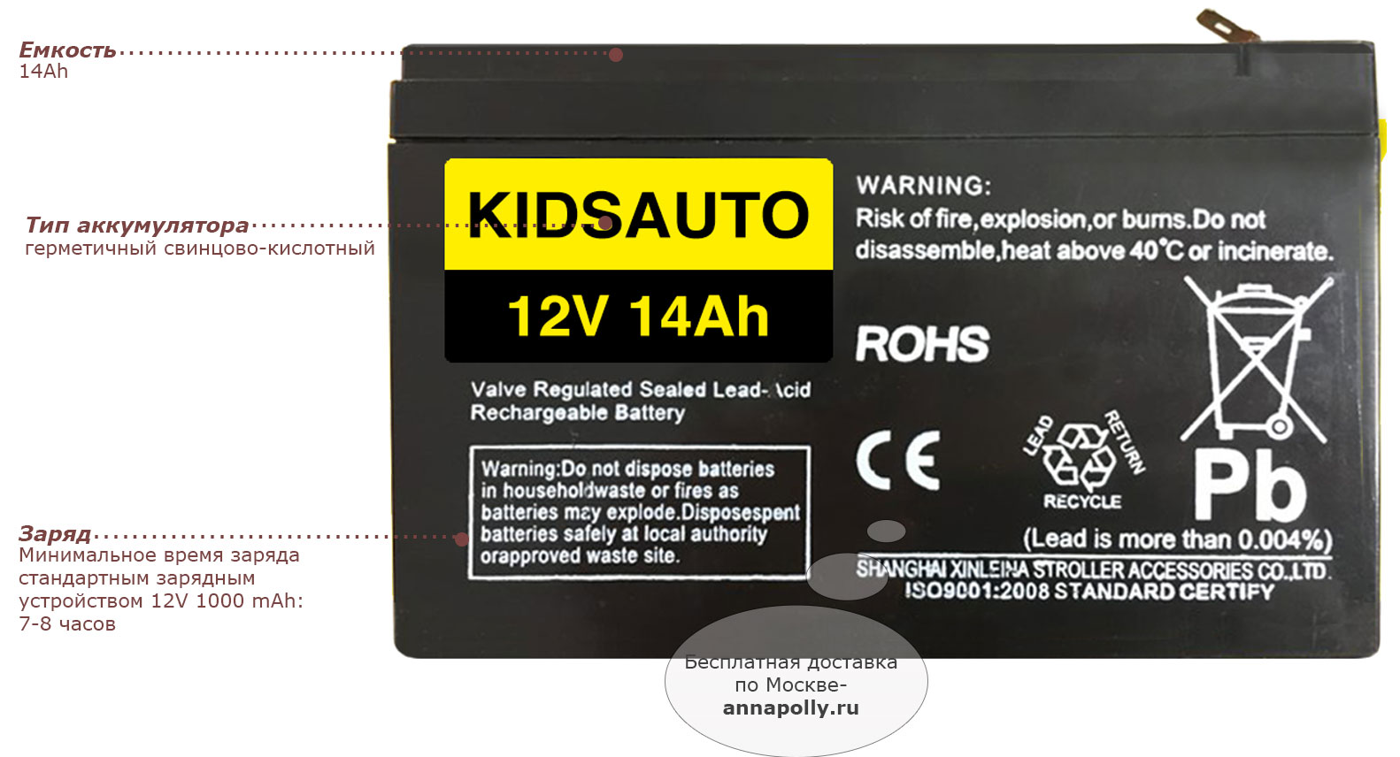фото Аккумулятор повышенной емкости 12V14Ah для детского электромобиля